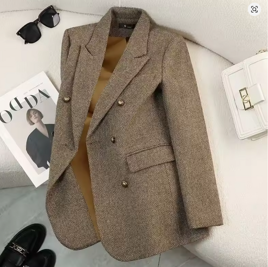 High-Quality Suit Jacket Women 2025 New Autumn Winter Word Pattern Blazer Coat Female Temperament Cool Design Unique Ladies Tops