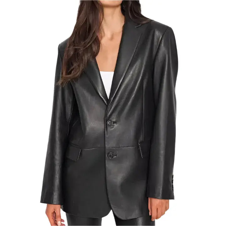 Women's Black Leather Blazer