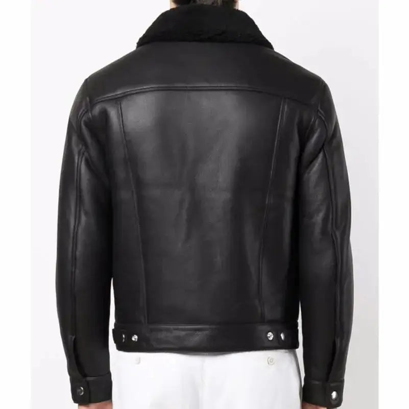 Men's Black Leather Trucker Jacket