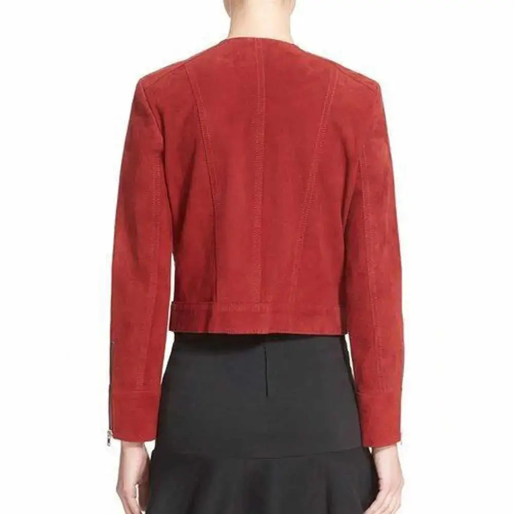 Women’s Burgundy Suede Motorcycle Jacket