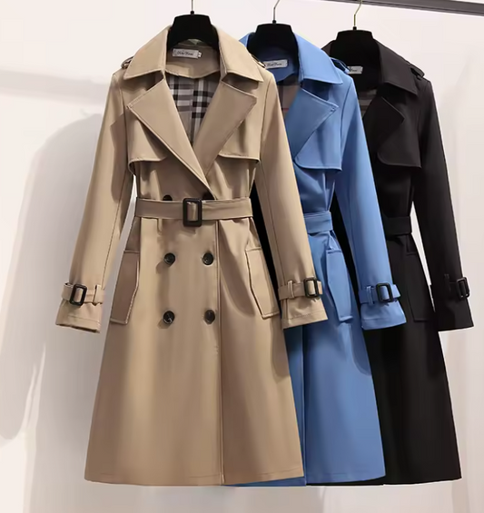 Mid-Length Women's Coat Over-Knee British Style Windbreaker Long Sleeve Zipper Closure Casual Fashion Outerwear Coat