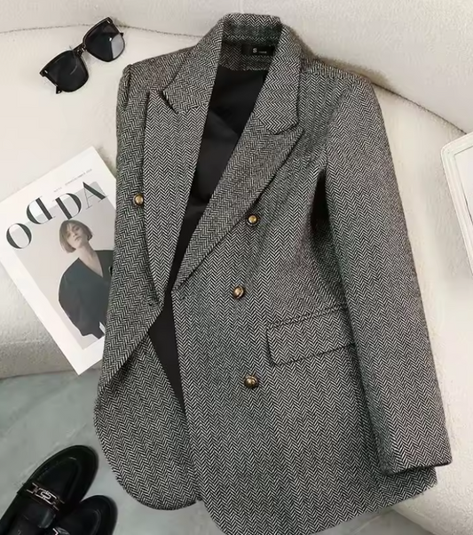High-Quality Suit Jacket Women 2025 New Autumn Winter Word Pattern Blazer Coat Female Temperament Cool Design Unique Ladies Tops