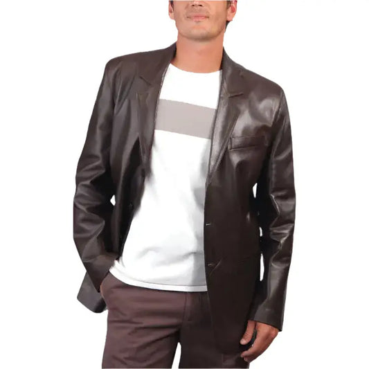 Mens Dark Brown Leather Coat Blazer