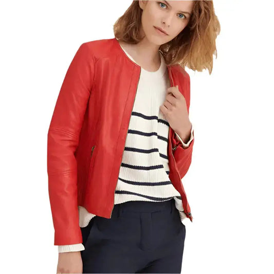 Women's Red Leather Jacket