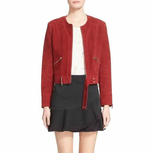 Women’s Burgundy Suede Motorcycle Jacket
