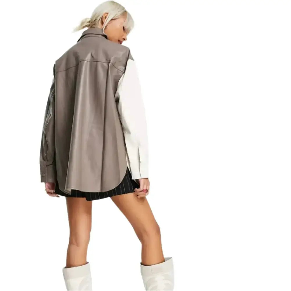 Women's White and Gray Leather Shirt
